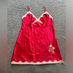 Women’s Secret Treasures Red Pink Lace Embroidered Nightgown Slip Dress size XL